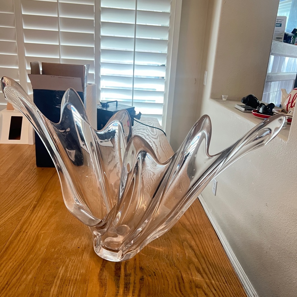 Vtg 1970s Crystal Cofrac Art Glass Centerpiece Verrier French Splash Bowl